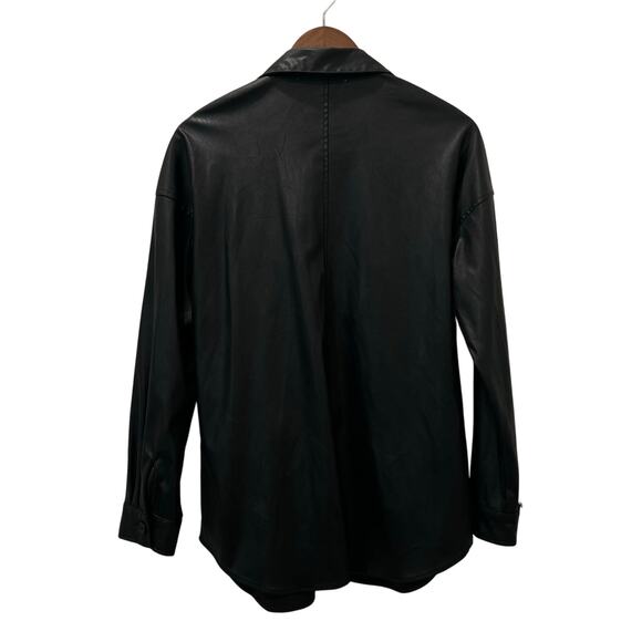 Max Studio Faux Leather Button Down Shirt Black Edgy Streetwear Women’s Medium - Picture 7 of 15